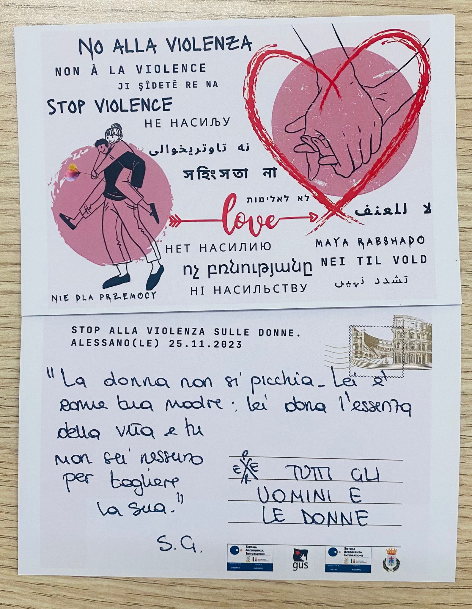 Una cartolina contro la violenza sulle donne