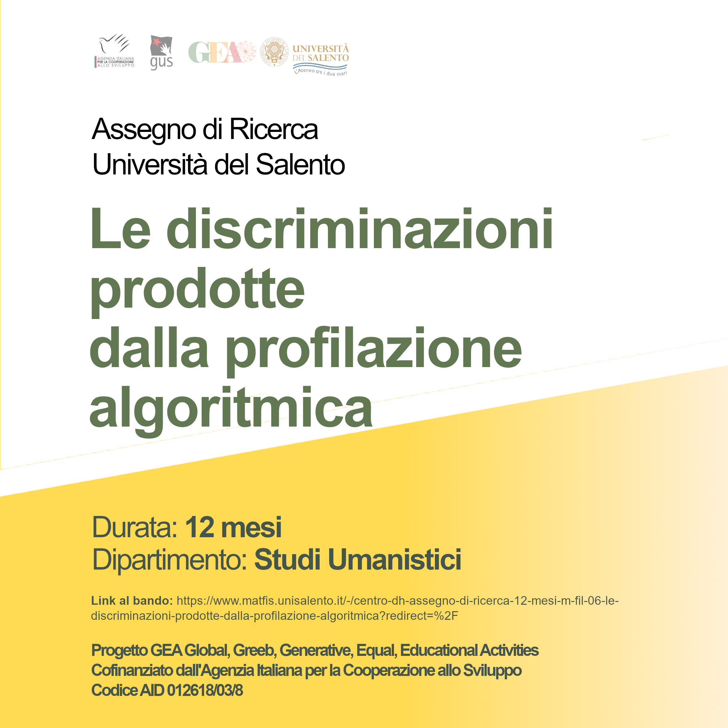 Assegno di ricerca - Le discriminazioni prodotte dalla profilazione algoritmica